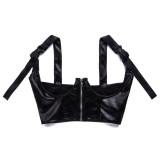 Sexy Underbust Black PU Leather Bustier Top