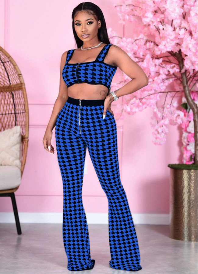 Sexy Houndstooth Crop Top and High Waist Pants