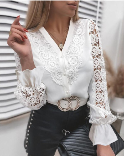 White Lace Trim Romantic Long Sleeve Blouse