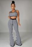 Sexy Houndstooth Crop Top and High Waist Pants