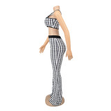 Sexy Houndstooth Crop Top and High Waist Pants