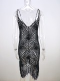 Black Crochet Cami Beach Dress Tassel Cover Up