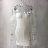 White Sweetheart Mesh Sleeve Mini Dress