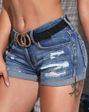 Stylish Blue Ripped Denim Shorts