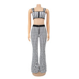 Sexy Houndstooth Crop Top and High Waist Pants