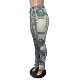 Wholesale Dollar Print High Waist Stack Pants