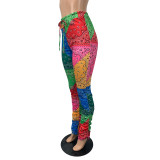 Wholesale Print Colorful High Waist Stack Pants