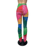 Wholesale Print Colorful High Waist Stack Pants