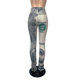 Wholesale Dollar Print High Waist Stack Pants