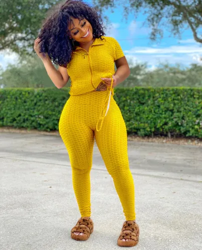Short Sleeve Textured Two Piece Matching Pants Set