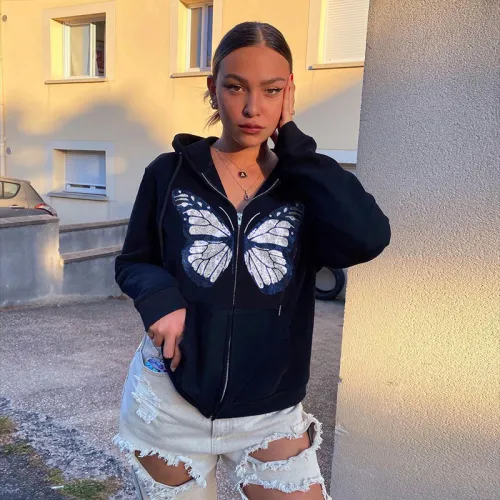 Long Sleeve Butterfly Print Leisure Hoodie