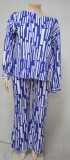 Plus Size Blue & White Striped Top and Pants Matching Set