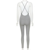 Gray Ribbed Sports Halter Jumpsuit