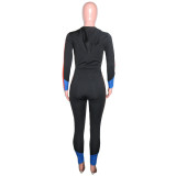 Contrast Panel Tight Hoodie and Pants Set