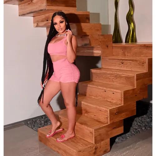 Pure Solid Crop Top and High Waist Shorts Matching Set