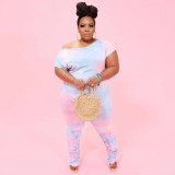 Plus Size Tie Dye Tee and Ruched Pants Set