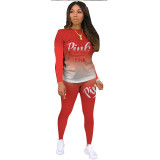Gradient Letter Print Matching Two Piece Outfits