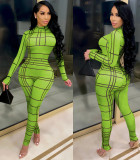 Print Mock Neck Long Sleeve Slinky Jumpsuit