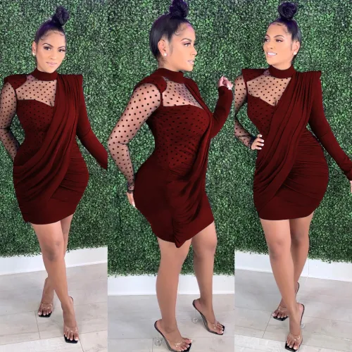 Mesh Splicing Draped Bodycon Dress