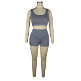 Pure Solid Crop Top and High Waist Shorts Matching Set
