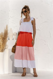 Contrast Color Tie Shoulder Sleeveless Holiday Maxi Dress