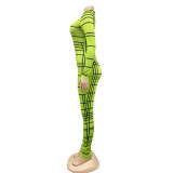 Print Mock Neck Long Sleeve Slinky Jumpsuit