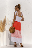 Contrast Color Tie Shoulder Sleeveless Holiday Maxi Dress