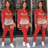 Gradient Letter Print Matching Two Piece Outfits