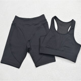 Sports Gym Contrast Sleeveless Crop Top and Shorts Set