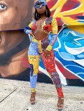 Colorful African Print Cotout Slinky Jumpsuit