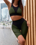 Sports Gym Contrast Sleeveless Crop Top and Shorts Set