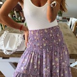 Boho Print Elastic High Waist Long Skirt