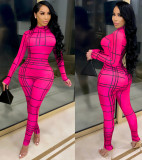 Print Mock Neck Long Sleeve Slinky Jumpsuit