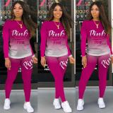 Gradient Letter Print Matching Two Piece Outfits