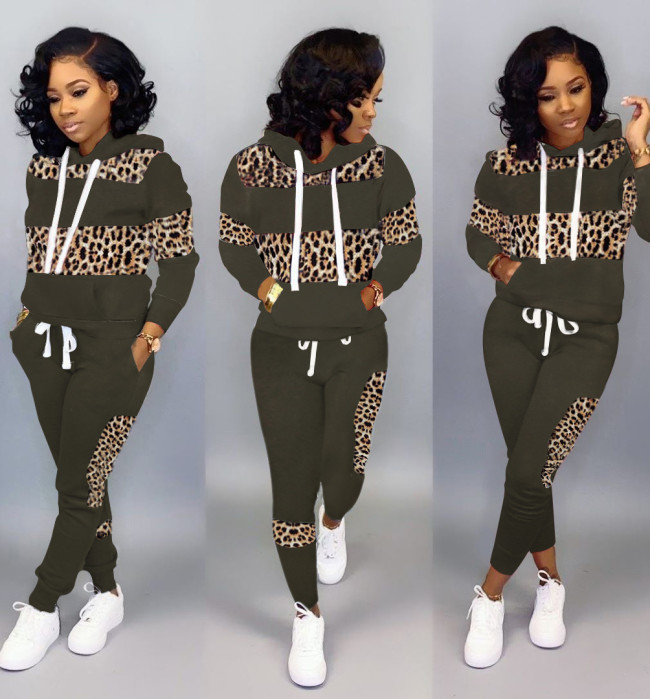 Leopard Panel Hooded Sweatsuits