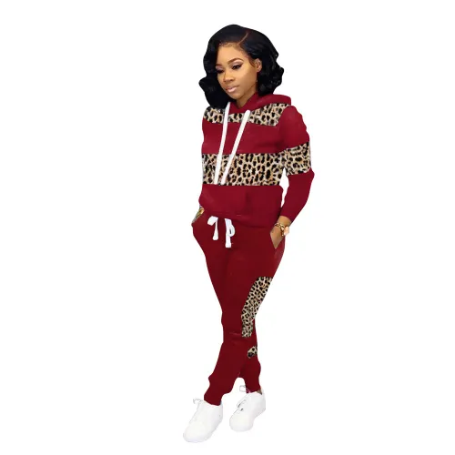 Leopard Panel Hooded Sweatsuits