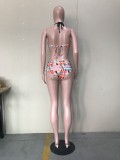Colorful Three Piece High Waist Swimwear with Cover Up