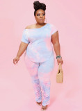 Plus Size Tie Dye Tee and Ruched Pants Set