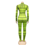 Print Mock Neck Long Sleeve Slinky Jumpsuit