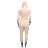 Contrast Panel Tight Hoodie and Pants Set