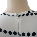 Plus Size White and Black Spot Full Sleeve Wide Leg Jumpsuit