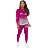 Gradient Letter Print Matching Two Piece Outfits