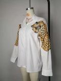 White Leopard Print Collar Button Up Blouse
