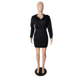 Casual Zip Up Hooded Dress with Front Pocket