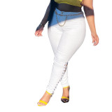 Plus Size White Lace Up Sides Tight Jeans