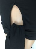 Black Tie Sides Long Sleeve Bodycon T-Shirt Dress
