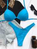Solid Color Halter High Cut Bikini Set