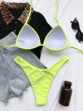 Solid Color Halter High Cut Bikini Set