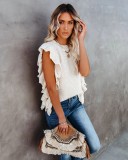 Casual O-Neck Ruffles Sleeveless Knit Top