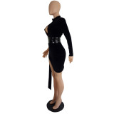 Black PU Leather Patchowrk Sexy Cutout Club Dress